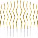 BBTO 12 Pcs Twisted Birthday Candles Spiral Metallic Cupcake Thin Long Cake Candles with Holders for Birthday Wedding Party(Gold)