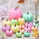 16 Pcs Thanksgiving Fake Pumpkins Fall Decor Colorful Foam Artificial Pumpkin Fall Party Decorations Harvest Assorted Size Faux Foam Decor for Thanksgiving Autumn Halloween Party(Pastel Color)