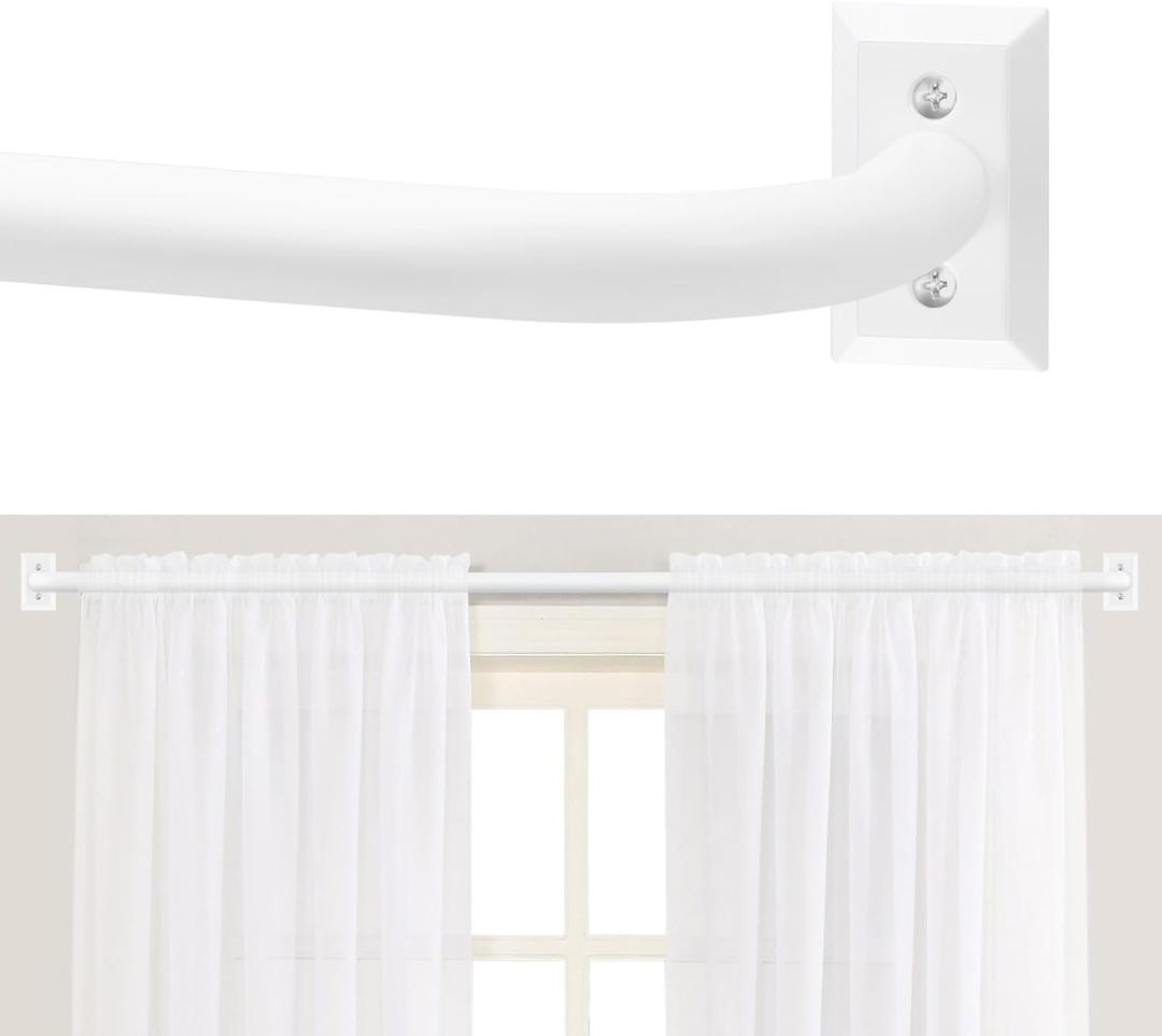 TANGWIN White Wrap Around Curtain Rods 48 to 90 Inch: Blackout Heavy Duty Adjustable Window Curtain Rod for Bedroom Kitchen, Modern Decorative Curved French Metal Single Drapery Rods Easy Install, White