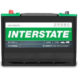Interstate Batteries Marine/RV Battery 12V 85Ah 975MCA (Group Size 27M) Dual Purpose Power Pure Lead AGM RV & Marine Starting Replacement Battery (27M-AGM) Boats, RV's