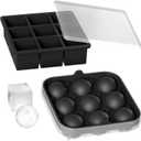 Wanderworld Ice Tray Combo, Silicone Reusable 2 inch Big Ice Freezer Mold, 9 Cubes& 9 Sphere Ice Maker tray with lid for Whiskey, 2 pack.