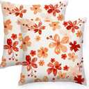 RABUSOFA Fall Throw Pillow Covers 18x18 Inch Set of 2,Autumn Floral Decor Thanksgiving Harvest Farmhouse Cushion Case Decoration for Home Sofa Couch (Orange, 18" x 18")