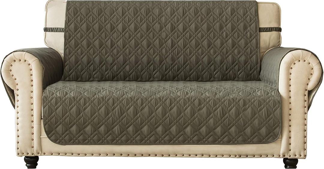 Ameritex Loveseat Cover Water-Resistant Quilted Furniture Protector with Back Nonslip Paws Slipcover for Dogs, Kids, Pets Loveseat Slipcover Stay in Place for Leather (54", Green)