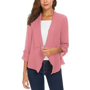 Urban CoCo Women's Ruched Sleeve Lightweight Thin Chiffon Blazer Size 2XL