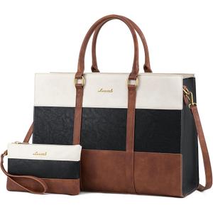 LOVEVOOK Laptop Bag for Women, 15.6 Inch Work Bags for Women, Vintage Leather Laptop Tote Bag, Waterproof Computer Bags with Clutch Purse, Large Capacity Briefcase, Business Office Handbag for Work | Two-piece set, Leather, 15.6'' Laptop Pocket, Long Shoulder Strap