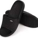 FUNKYMONKEY Womens Bathroom Shower Slippers Indoor Home Beach Non Slip Sandal (Black)