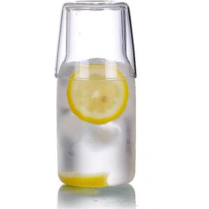 500ml/17oz Bedside Water Carafe Set with Tumbler Glass Set for Bedroom Nightstand, Clear Glass Water Mouthwash Dispenser for Bathroom, Household Juice Water Pitcher, Water Bottle with Lid