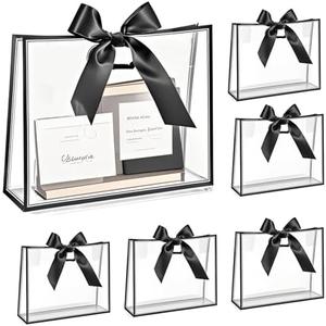 ZJHiome 16pcs Large Clear Gift Bags with Handles,Reusable PVC Gift Bag with Ribbon Bow for Graduation Christmas Easter Wedding Baby Shower Birthday Party Small Business (Black)