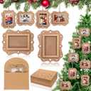 24 Pcs Christmas Wood Picture Ornaments Photo Ornament with Kraft Paper Bag Wood Christmas Tree Hanging Ornaments for Xmas Tree Picture Frame Stockings Decorations (Rectangle)
