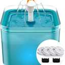 Cat Water Fountain for Cats Indoor: 67oz/2L Cat Fountain - Quiet Pet Water Fountain - Cyan Cat Fountains for Drinking Easy to Clean - for Cats&Pets& Small Animals - Including 4 Filters + 2 Sponges