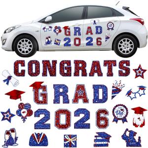 Landhoow 30 Pcs Graduation Car Magnets 2026 Senior Graduation Car Decoration Bumper Sticker Congrats Grad Magnet Magnetic Refrigerator Decal for Grad Parade Party Supplies(Red, Blue)