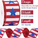 MEEDEE 2.5" Patriotic Dupioni Wired Ribbon – 10 Yards Red White Striped Ribbon with Blue Glitter Stars, 4th of July Ribbon for Wreaths, Bows, Gift Wrapping, Mailbox and Memorial Day Decor