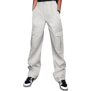 Women High Waisted Cargo Pants with Pockets Bussiness Casual Wide Leg Pants (Small, Beige)