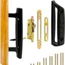 Patio Sliding Glass Door Handle with Mortise Lock 45 Keyway, Non-keyed Oak Wood Inside Handles and Zinc Diecast Outside Pull, 3-15/16" H.C., Non-Handed, Black