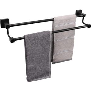 TocTen Double Bath Towel Bar - Thicken SUS304 Stainless Steel Towel Rack for Bathroom, Bathroom Accessories Double Towel Rod Heavy Duty Wall Mounted Square Towel Holder (Matte Black,24 INCH)