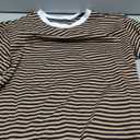LilyCoco Women's Striped Shirt Short Sleeve Color Block Tops Crewneck Summer T Shirt Black and Brown Small
