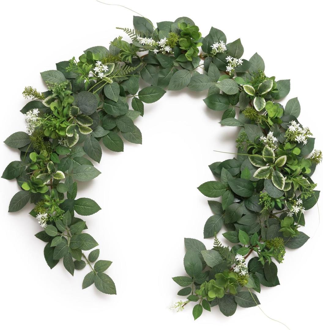 Ling's Moment 5FT Sage & Green Artificial Flower Garland Fake Rose Eucalyptus Garland Arch Flowers Vine for Wedding Party Backdrop Home Table Centerpieces Decorations