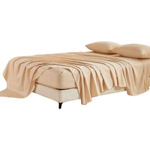 Kingnex Oversized King Flat Sheet 132x110 with Striped Pattern Extra Wide Durable Soft Bed Top Sheet Only Beige