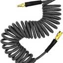 YOTOO Polyurethane Recoil Air Hose 3/8" Inner Diameter by 25' Long with Bend Restrictor, Repairable 1/4" Industrial Quick Coupler and Plug, Gray 2 pack