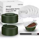 Nessus Reusable Vertuo Capsule Kit, [ALSeal EZ FIT] for Refillable Pods with 100 Pcs Aluminum Foil Seal Lids, Holder, Brush, for Refilling Vertuo Pods Reusable Vertuoline Pod(Green)
