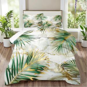 CCoutueChen Green Palm Leaf Comforter King Tropical Palm Leaves Comforter Sets Chic Botanical Leaf on White Gold Marble Comforter Set Aesthetic Art Bed Comforter with 2 Pillowcases (King(104" x 90"))