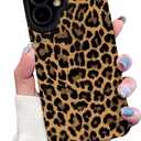 for iPhone 16 Plus Case Cute Brown Leopard Pattern Leather Aesthetic Phone Case for Women Girls Soft Silicone Protective Case for iPhone 16 Plus -Black