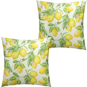 Lemon Pillow Covers 18x18 Set of 2 Summer Fruit Yellow Lemon with Green Leaf Floral Decorative Pillows Cases Watercolor Outdoor Square Cushion Cover for Farmhouse Living Room Decor
