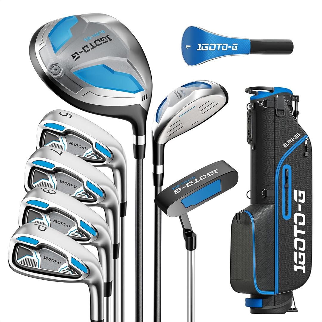 7 Pieces Golf Clubs Set for Men & Women - Right Handed Complete Golf Clubs Full Set Includes Stand Bag with Rain Hood, 1# Driver, 5# Hybrid, 5# 7# 9# PW# Irons and Putter
