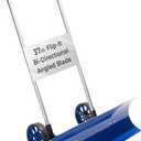 Idzo Efficient Snow Pusher, Snow Plow Shovel with 37-Inch Reversible and Bi-Directional Angled Blade, Snow Shovel with Wheels & Convenient 90 Degree Handle for Driveways, Sidewalks, Ice Hockey Rinks (Blue)