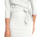 MUXXN Women's Vintage Faux Wrap V Neck 3/4 Sleeve Formal Classic Party Work Dress with Belt (Off-white)