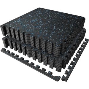 PRAISUN 0.56" Rubber Top Gym Flooring, Heavy Duty Interlocking Gym Mats for Home Gym, Non-Slip Workout Mat, 24 x 24in Large Gym Floor Mat, Protect Floors from Weights & Equipment, 48 Sq Ft, Black/Blue