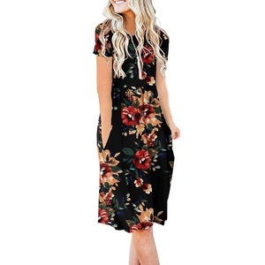 DB MOON Women Summer Casual Short Sleeve Dresses Empire Waist Dress with Pockets 2XL