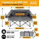 Heated Double Camping Chair with 2 Battery, Padded Camping Couch with 3 Heat Levels and 4 Heating Zones, Oversized Camp Loveseat Support 800lbs for Soccer Games, Tailgating, RV Travel, Beach Days