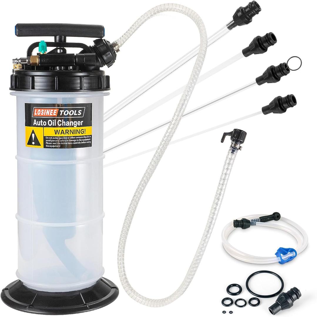 5.3L Pneumatic Manual Oil Extractor, Professional Fluid Transfer Pump wiht 5 Tubes for Engine Oil, Transmission Fluid, Coolant & Brake Fluid Change