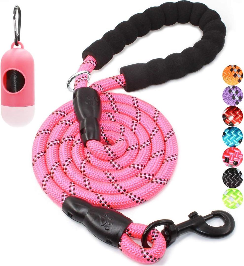 BAAPET 2/4/5/6 FT Dog Leash with Comfortable Padded Handle and Highly Reflective Threads for Small Medium and Large Dogs (6FT-1/2'', Pink) (1/2'' x 6 FT (18~120 lbs.))