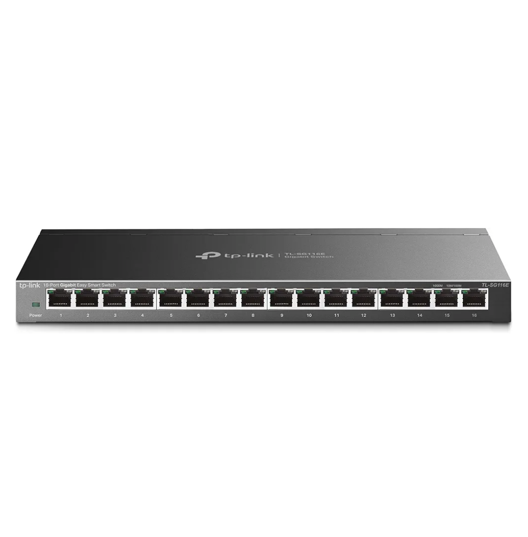 TPLink 16 Port Gigabit Ethernet Network Switch, Desktop/ WallMount, Fanless, Sturdy Metal w/ Shielded Ports, Traffic Optimization, Unmanaged (TLSG116)