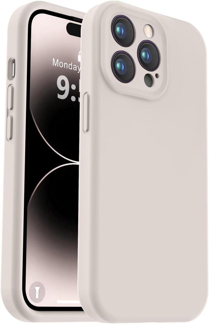 Vooii Compatible with iPhone 14 Pro Case, Liquid Silicone Upgrade [Camera Protection] [Soft Anti-Scratch Microfiber Lining] Shockproof Phone Case for iPhone 14 Pro 6.1 inch - Stone