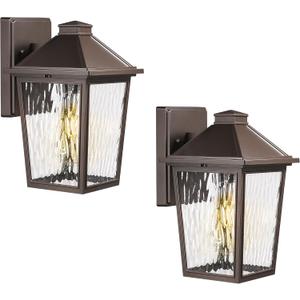 Outdoor Wall Lantern 2 Pack, HWH Exterior Wall Sconce Light Fixtures with Water Ripple Glass, Industrial 1-Light Front Porch Light for Patio, Balcony, Oil-Rubbed Bronze, 5HX64B-2PK ORB