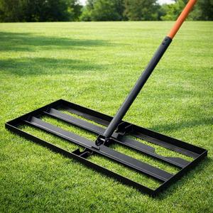Lawn Leveling Rake, 30"x10" Leveling Rake with 78 Inch Adjustable Handle, Stainless Steel, for Backyard, Garden, Golf Course, Farm Pasture, Professional Lawn Care Tool - Orange