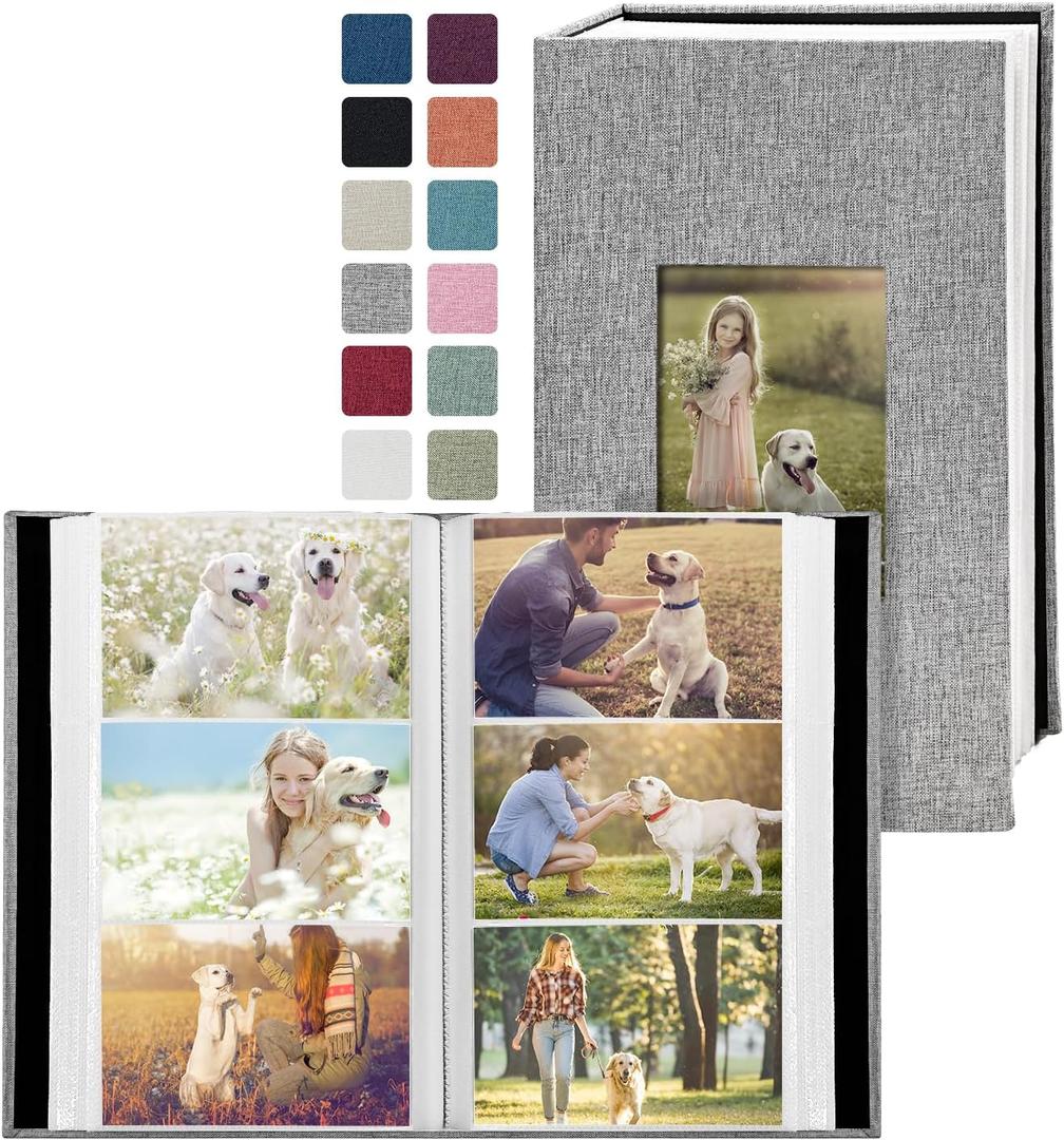Photo Album 4x6 with 420 Pockets, Slip-in Picture Albums, Linen Cover Memory Book with Front Window, Vertical pages Photo Book for Wedding, Family, Anniversary, Baby, Vacation (Grey)