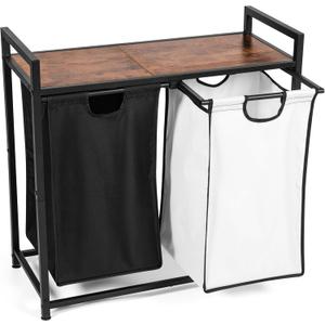 CWS Home Goods Laundry Basket Organizer with 2 Removeable Bags & A Large Top Shelf Laundry Hamper with Handles for Clothes or Toys for Laundry Room, Bathroom, & Dorm with 2x 45Pounds Bags (46LBs)