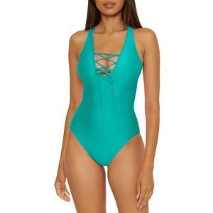 BCA by Rebecca Virtue Women's Jemma Lace Up One Piece Swimsuit, Scoop Neck, Adjustable, Bathing Suits for Women (Medium)