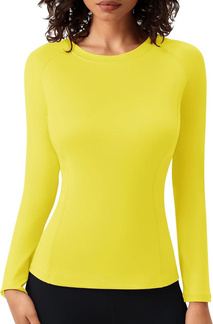 SPVISE Long Sleeve Compression Shirts for Women Workout Tops Cool Dry Breathable Yoga Running Hiking T-Shirt Fitted Basic Top (Yellow, S)