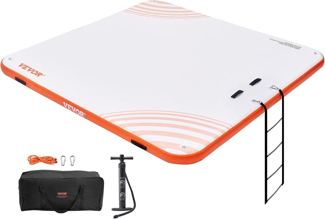 VEVOR Inflatable Floating Dock, 7 x 7FT Inflatable Dock Platform, Non-Slip Water Floating Dock Mat with Portable Carrying Bag & Detachable Ladder, Floating Platform Island Raft for Pool Beach Ocean