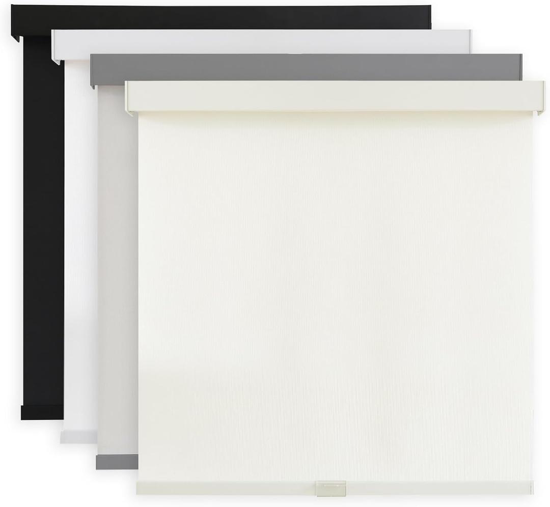 AOSKY Light Filtering Roller Shades Cordless Blinds for Windows, 1% Openness Free-Stop Shades with Valance, Thermal Insulated Fabric, UV Protection, Natural Woven Blinds（23" W x 72" H, Ivory）
