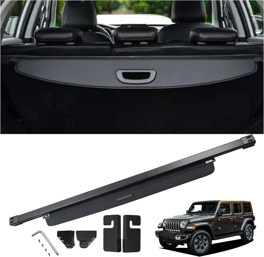 Cargo Cover Fit for 2018-2023 Jeep Wrangler JL JLU 4Door w/Hard Top (Not for 2.0T 4XE & Soft Top) Rear Storage Waterproof Retractable Rear Trunk Security Cover Shielding Shade Black