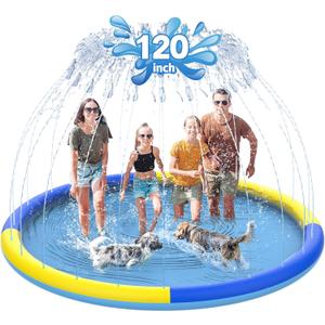 120" Non-Slip Splash Pad for Kids and Dog, Thicken Sprinkler Pool Summer Outdoor Water Toys, Extra Large Backyard Wading Pool for Children Boys & Girls or Pet Dog (Blue&Yellow)