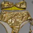 MakeMeChic Women's 2 Piece Bikini Sets Metallic High Waisted Ruched Halter Tie Side Swim Bathing Suit (Medium, Gold)