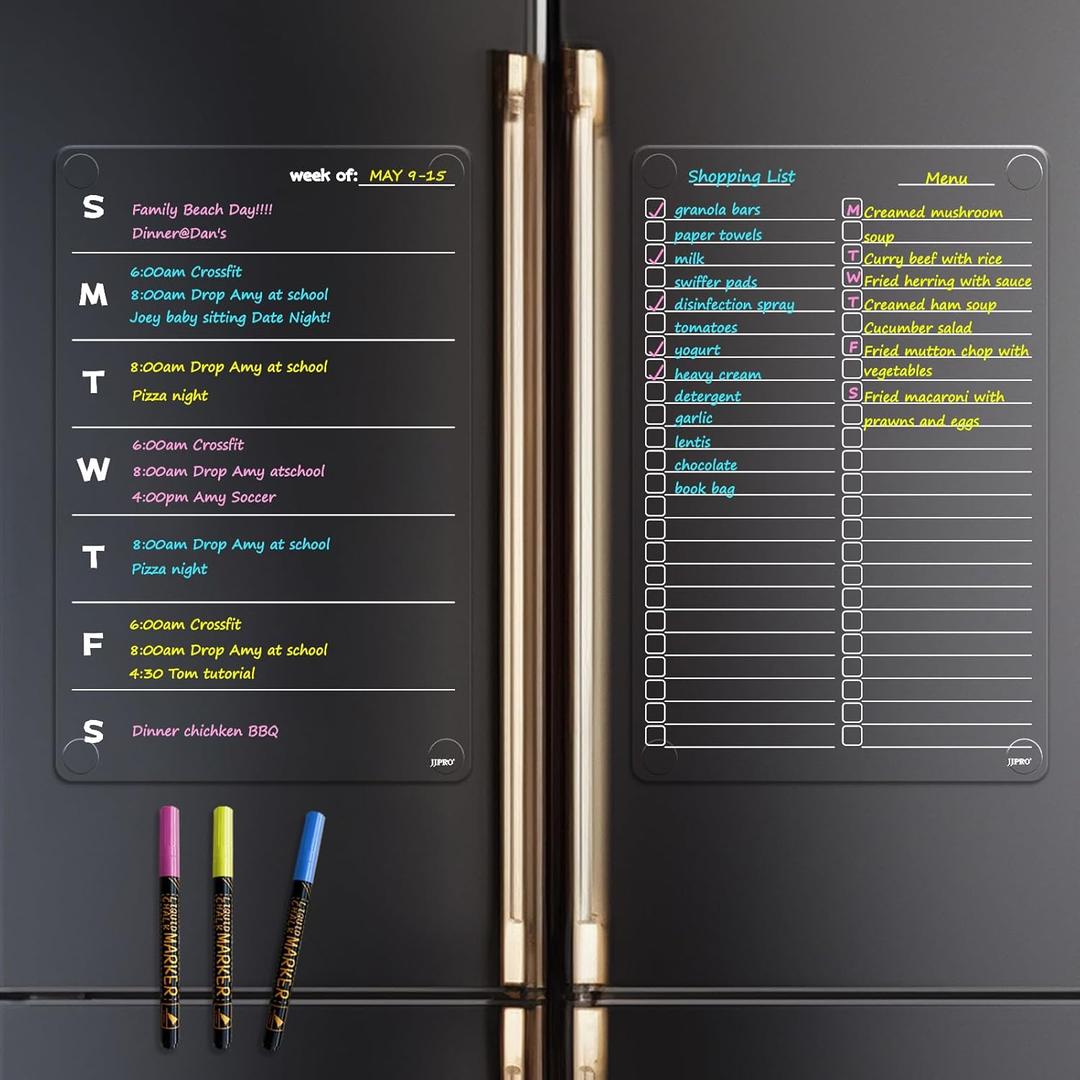 JJPRO Non-Magnetic Clear Weekly Planner & to Do List for Fridge, 8.5"x13" Dry Erase to Do List WhiteBoard,Reuasble Weekly Calendar for Refrigerator,Cabinet,Wall&Glass, All Smooth Surfaces