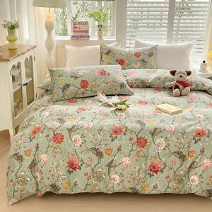 Printed Bedding Set Queen Size Lightweight 100% Polyester Modern Duvet Cover Set with Pillowcases Boho Floral Design Wrinkle-Free